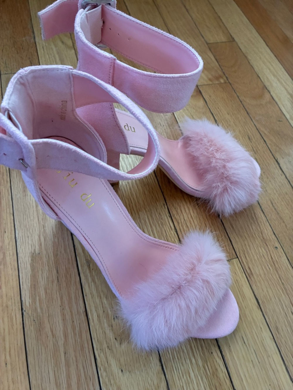 Jia Du Glam Pink Faux-Fur Ankle-Strap Heels